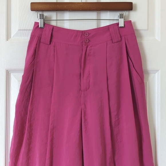 Anthropologie Classic Pleated High Waisted Cropped Wide Leg Trousers Hot Pink 4 - Picture 2 of 15